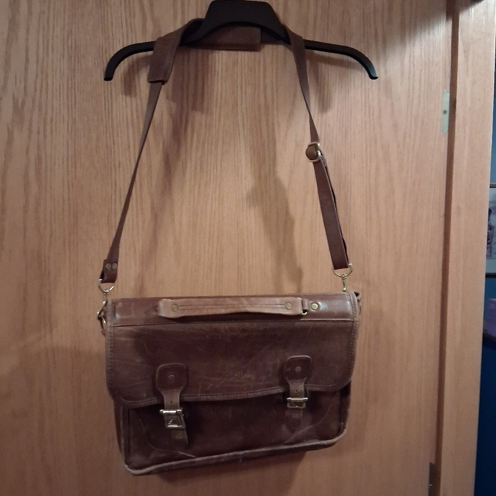 J.W. Hulme Co. Leather Shoulder,  Satchel, Messenger Bag, Cognac With Straps